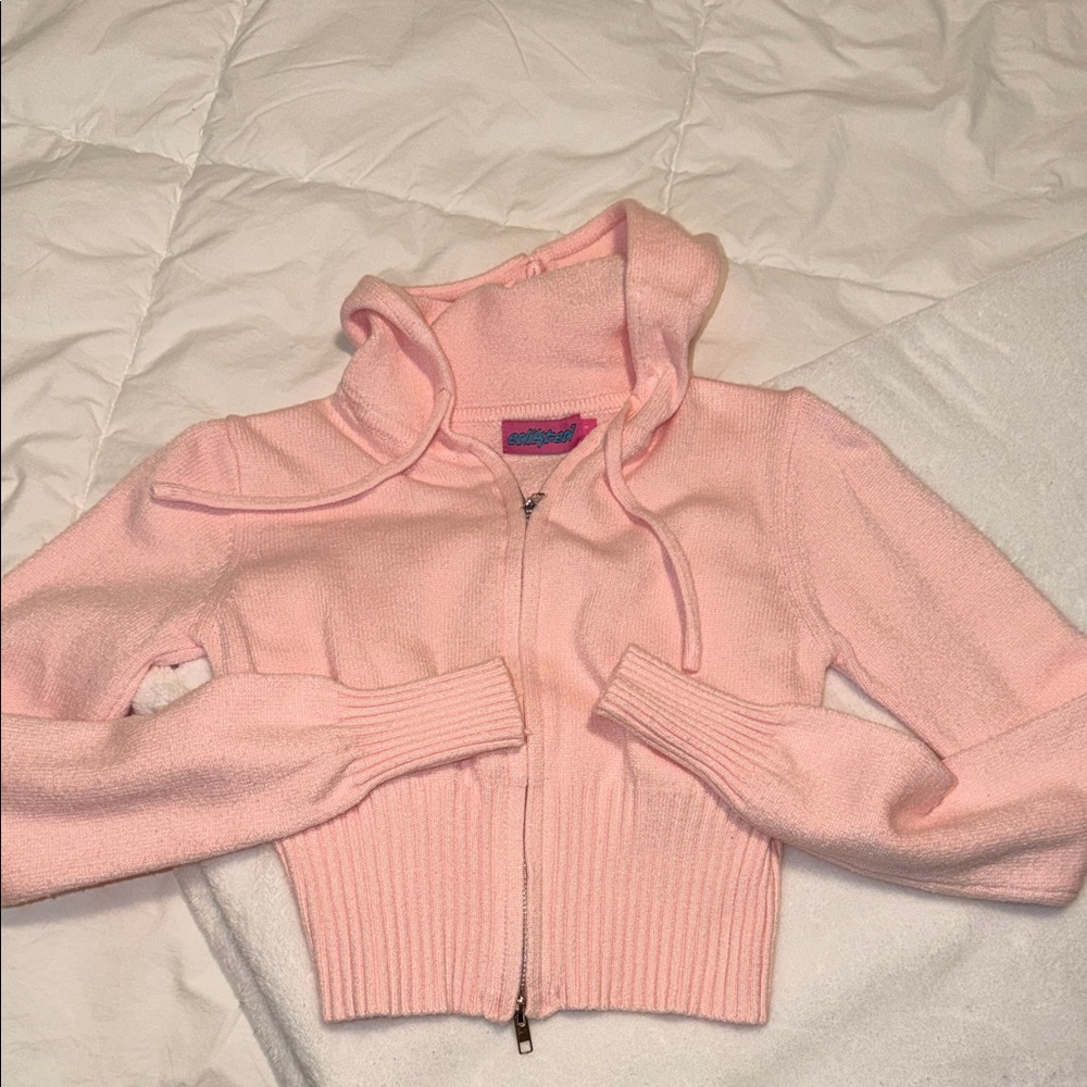 Edikted Pink Cropped Hoodie Jacket
